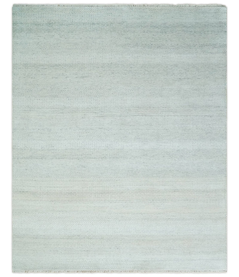 Modern Geometric Trellis Scandinavian 8x10 Hand Knotted  Silver, Ivory and Gray Wool Area Rug | TRDCP955810