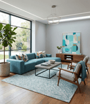 Teal and Ivory Hand Tufted Wool Area Rug 8x10 - Geometric Interlocking Diamonds Pattern