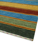 Modern Geometrical Blue, Gold, Brown and Green Stripes Design Hand loom 4.6x7 wool Area Rug by The Rug Decor