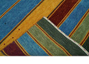 Modern Geometrical Blue, Gold, Brown and Green Stripes Design Hand loom 4.6x7 wool Area Rug by The Rug Decor