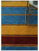 Modern Geometrical Blue, Gold, Brown and Green Stripes Design Hand loom 4.6x7 wool Area Rug by The Rug Decor