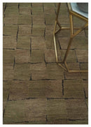Modern Geometrical Brown, Olive and Charcoal Hand Knotted 5x8 Wool and Silk Area Rug