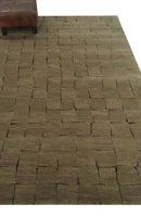 Modern Geometrical Brown, Olive and Charcoal Hand Knotted 5x8 Wool and Silk Area Rug