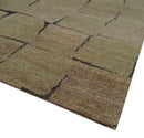Modern Geometrical Brown, Olive and Charcoal Hand Knotted 5x8 Wool and Silk Area Rug