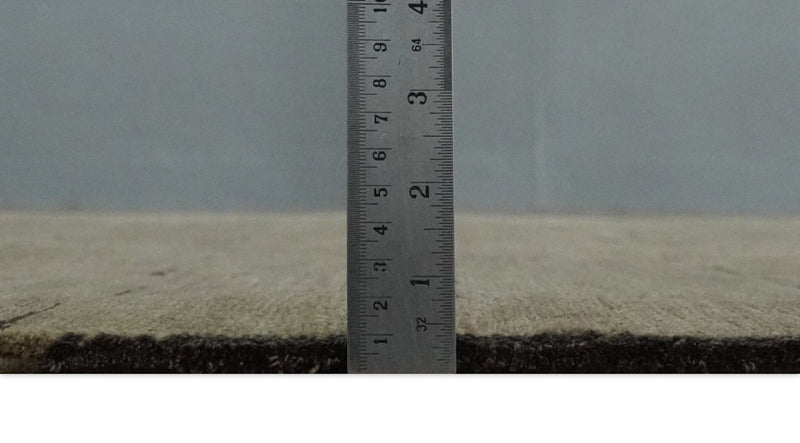 Modern Geometrical Brown, Olive and Charcoal Hand Knotted 5x8 Wool and Silk Area Rug