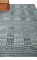 Charcoal Gray Silver Blended Wool Area Rug 8x10 - Handwoven Scandinavian Geometric Flatwoven