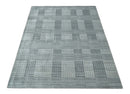 Charcoal Gray Silver Blended Wool Area Rug 8x10 - Handwoven Scandinavian Geometric Flatwoven