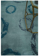 Modern Geometrical Circle Design Teal and Charcoal 5x7 Hand Knotted wool area rug