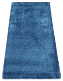 Art Silk Area Rug Blue Geometric Hand Woven Modern with Cross Square Motifs 2x4