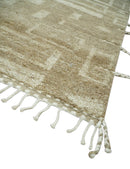 Modern Geometrical Dark Beige and Ivory Hand Knotted 5x8 Wool Area Rug