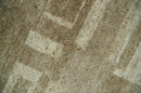 Modern Geometrical Dark Beige and Ivory Hand Knotted 5x8 Wool Area Rug