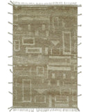 Modern Geometrical Dark Beige and Ivory Hand Knotted 5x8 Wool Area Rug