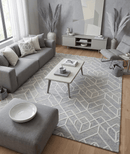 Hand Tufted Wool Area Rug - Silver Beige Geometric Open Pile