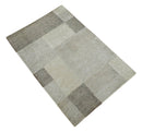 Contemporary Geometric Hand-Knotted Wool Area Rug 2x3 Gray Beige and Silver