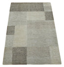 Contemporary Geometric Hand-Knotted Wool Area Rug 2x3 Gray Beige and Silver