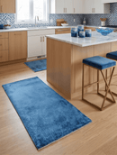 Art Silk Area Rug Blue Geometric Hand Woven Modern with Cross Square Motifs 2x4