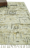Modern Geometrical Ivory and Gray Texture 9x12 Moroccan Style Plush Pile wool Rug