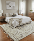 Modern Geometrical Ivory and Gray Texture 9x12 Moroccan Style Plush Pile wool Rug