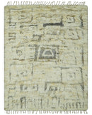 Modern Geometrical Ivory and Gray Texture 9x12 Moroccan Style Plush Pile wool Rug