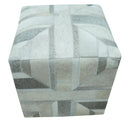 Modern Geometrical Ivory, Gray, Beige Genuine Leather Pouf