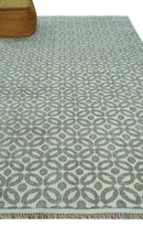 Modern Geometrical Ivory, Teal and Brown Hand Knotted 8x10 wool Area Rug by The Rug Decor