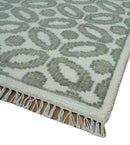 Modern Geometrical Ivory, Teal and Brown Hand Knotted 8x10 wool Area Rug by The Rug Decor