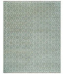 Modern Geometrical Ivory, Teal and Brown Hand Knotted 8x10 wool Area Rug by The Rug Decor