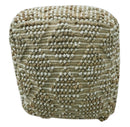 Modern Geometrical Natural Brown and Ivory Design Jute and wool Pouf by The Rug Decor