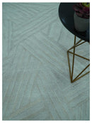 Modern Geometrical Pattern Ivory and Silver Hand Knotted 10x13 Wool Rug