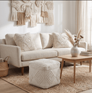 White Hand-Woven Wool Pouf Geometric - Modern Design Cube 18x18x18 by The Rug Decor