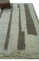 Modern Geometrical Silver, Ivory and Charcoal Hand Knotted 5x8 wool area Rug by The Rug Decor