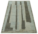 Modern Geometrical Silver, Ivory and Charcoal Hand Knotted 5x8 wool area Rug by The Rug Decor