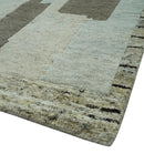Modern Geometrical Silver, Ivory and Charcoal Hand Knotted 5x8 wool area Rug by The Rug Decor