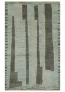 Modern Geometrical Silver, Ivory and Charcoal Hand Knotted 5x8 wool area Rug by The Rug Decor