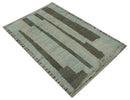 Modern Geometrical Silver, Ivory and Charcoal Hand Knotted 5x8 wool area Rug by The Rug Decor