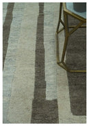 Modern Geometrical Silver, Ivory and Charcoal Hand Knotted 5x8 wool area Rug by The Rug Decor