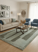 Modern Geometrical Silver, Ivory and Charcoal Hand Knotted 5x8 wool area Rug by The Rug Decor