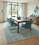 Teal and Ivory Geometric Hand-Tufted Wool Area Rug Contemporary