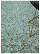 Teal and Ivory Geometric Hand-Tufted Wool Area Rug Contemporary
