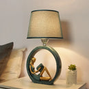 GobekUsa Resin Night Lamp with Tapered Fabric Shade - Modern Girl Reading Table Lamp in Blue