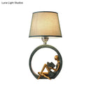 GobekUsa Resin Night Lamp with Tapered Fabric Shade - Modern Girl Reading Table Lamp in Blue