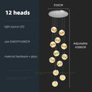 GobekUsa Glass Ball Spiral Chandelier for Modern Staircase & Dining Table LED Ceiling Light