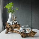 GobekUsa Glass Bonsai Vase Hydroponic Pots Art Wooden Frame Home Decoration