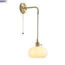 GobekUsa Glass Copper LED Wall Lights with Knob Switch, Modern Bedside Lamp