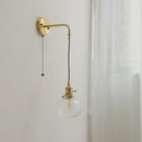 GobekUsa Glass Copper LED Wall Lights with Knob Switch, Modern Bedside Lamp