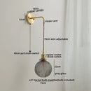 GobekUsa Glass Copper LED Wall Lights with Knob Switch, Modern Bedside Lamp