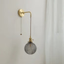 GobekUsa Glass Copper LED Wall Lights with Knob Switch, Modern Bedside Lamp