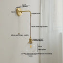 GobekUsa Glass Copper LED Wall Lights with Knob Switch, Modern Bedside Lamp
