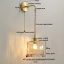 GobekUsa Glass Copper LED Wall Lights with Knob Switch, Modern Bedside Lamp