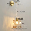GobekUsa Glass Copper LED Wall Lights with Knob Switch, Modern Bedside Lamp
